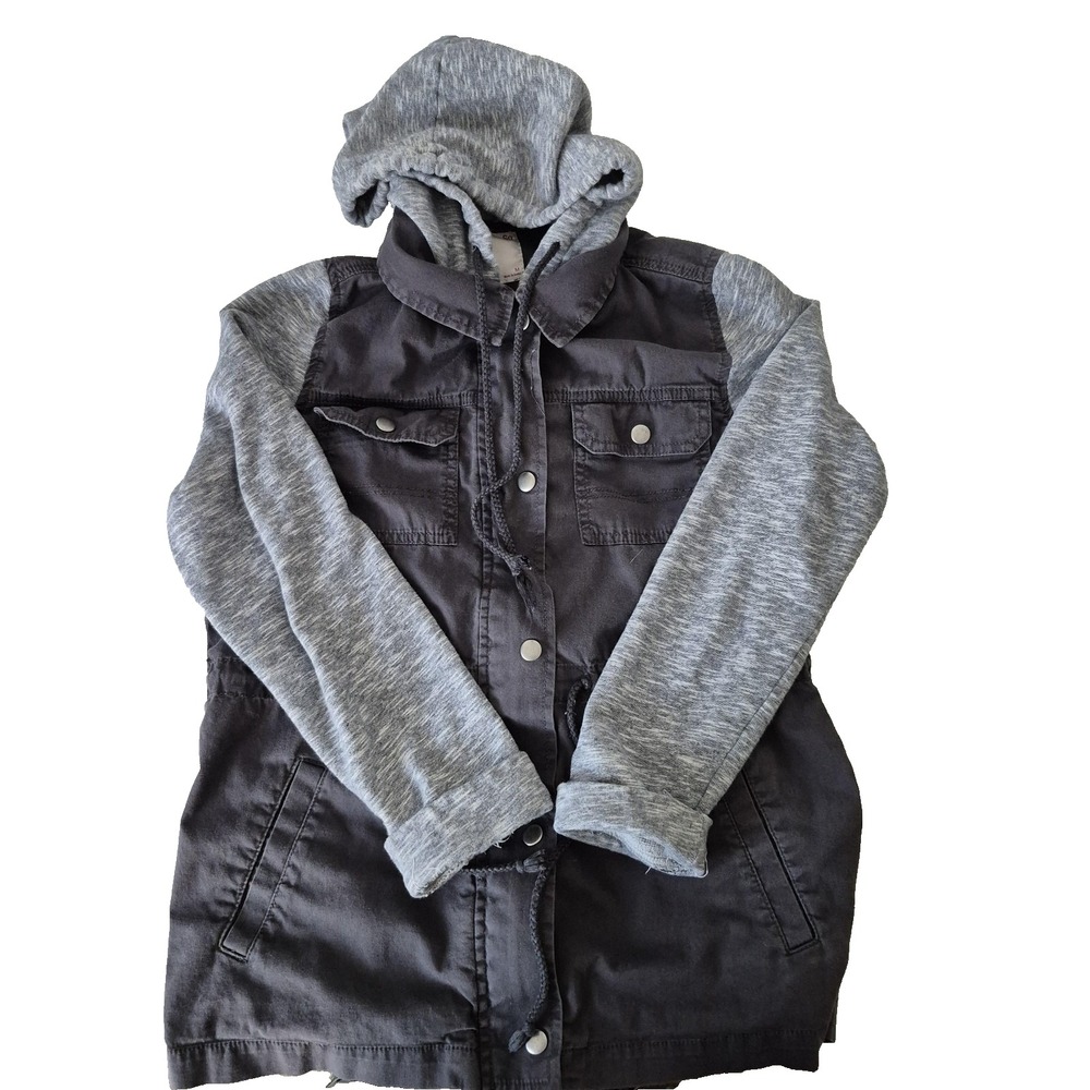 SO Jacket Womens‎ Medium Gray Hooded Utility Anorak Knit Sleeves Casual Kohl's